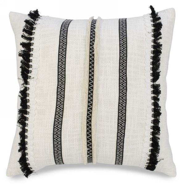Natural Pillow- black fringe & ribbon