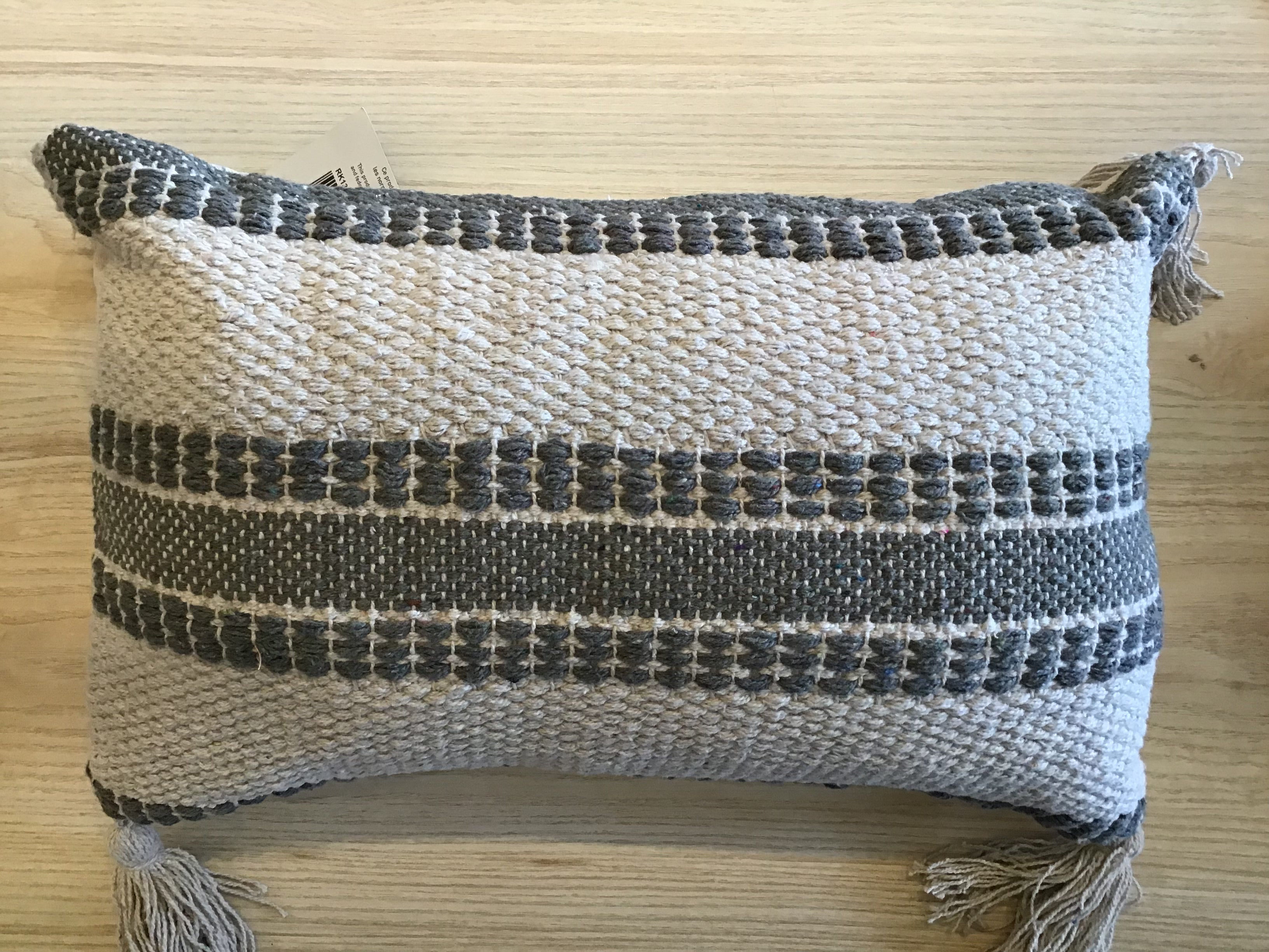 Grey & Natural Rect Tassel Pillow