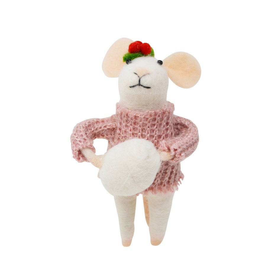 Pink Sweater Mouse Ornament