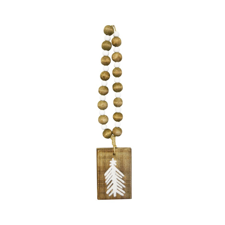 Wood Fir Tree Tag on Beads