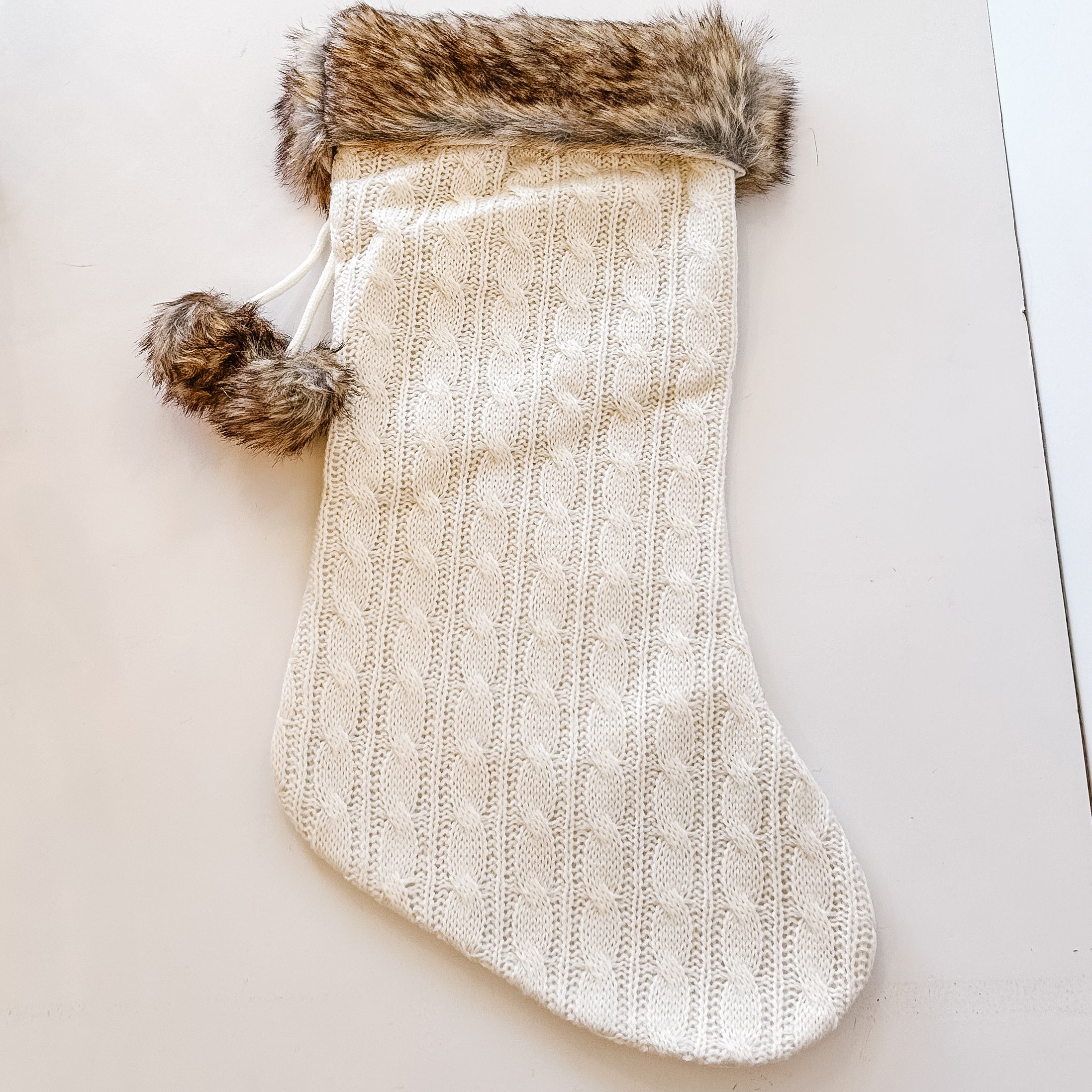 Knit Stocking with Faux Fur Trim